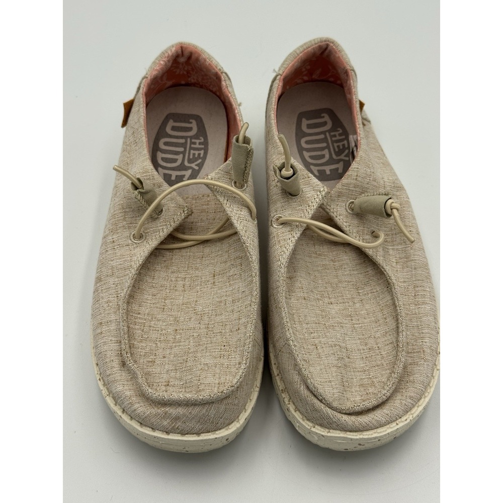 Hey Dude Wendy Women's Sz 6 Chambray White Nut Slip On Comfort Casual Flat Shoes